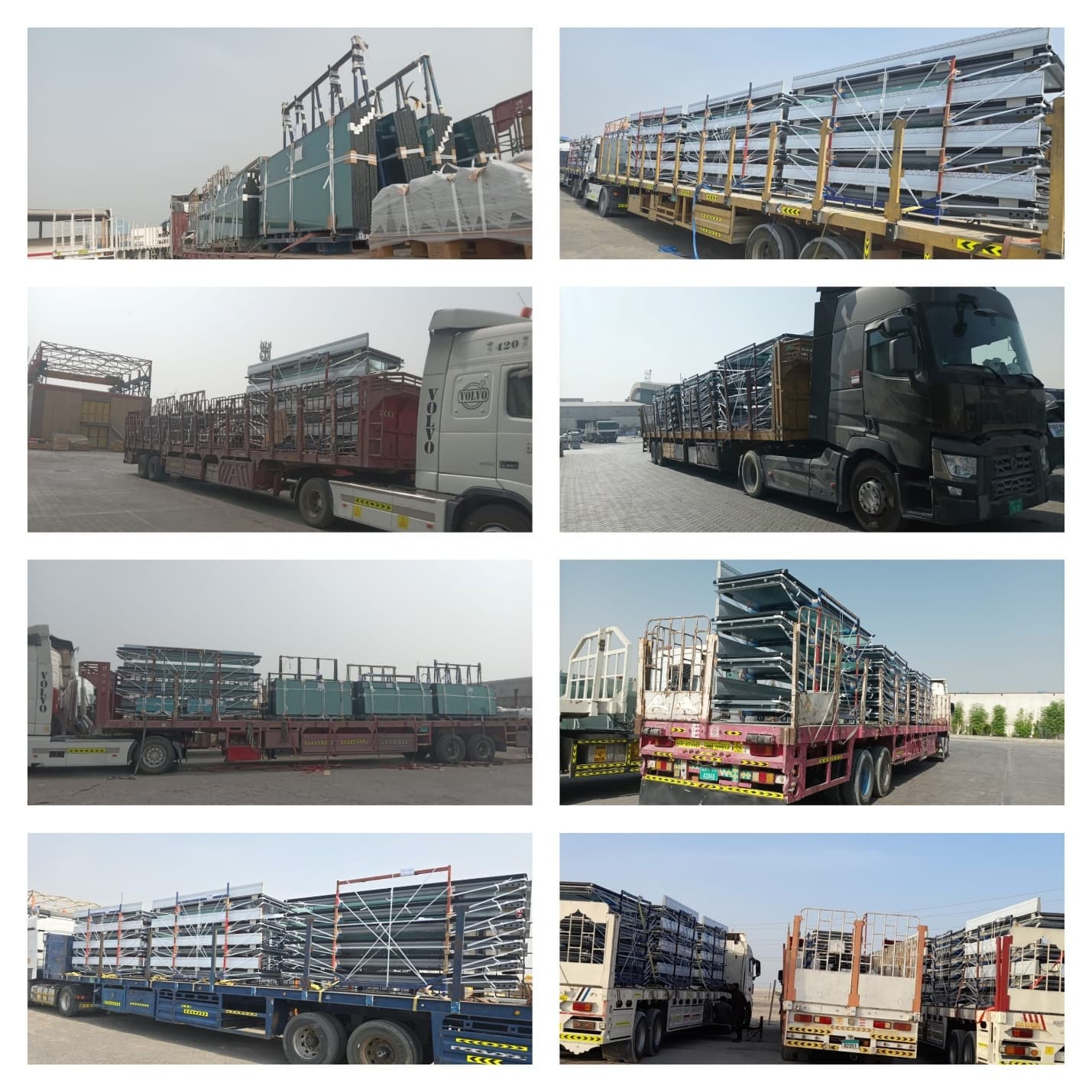 Fleet of flatbed trucks loaded with aluminium products